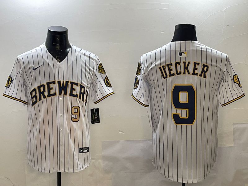 Men Milwaukee Brewers #9 Uecker White Stripe Fashion 2025 Nike MLB Jersey style 3->milwaukee brewers->MLB Jersey